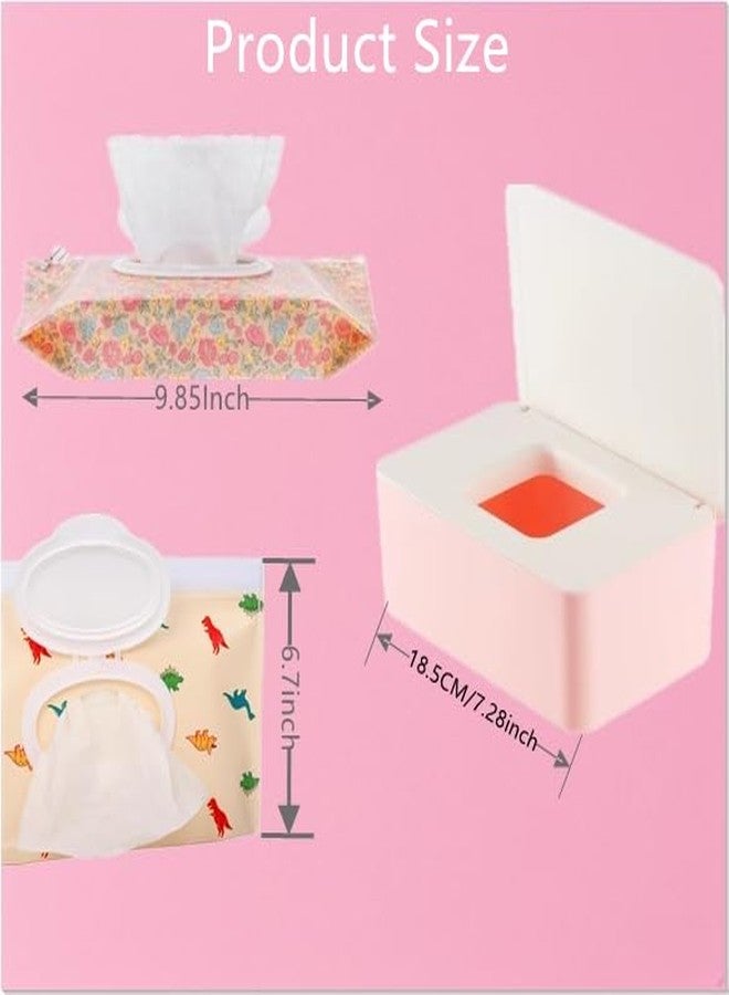 HFHungkeong Wipes Dispenser White Pink,Reusable Flushable Wipe Holder Set with 2Pcs Refillable Portable Wipe Bag for Baby Adult Bathroom,Wipe Container with Lids Keeps Wipes Fresh,Baby Shower New Mom Gifts - Image 2